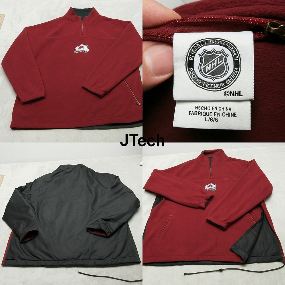 Colorado Avalanche Jacket Mens Large Reversible NHL Black Fleece Pullover VTG